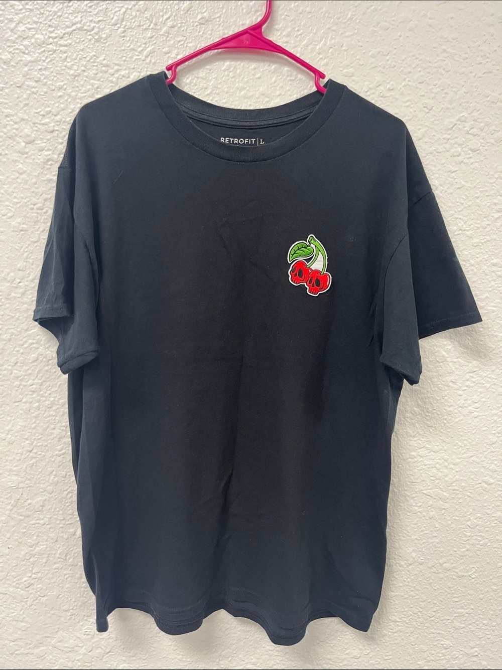 Retrofit Black Tee with Red Cherry Graphic #1015